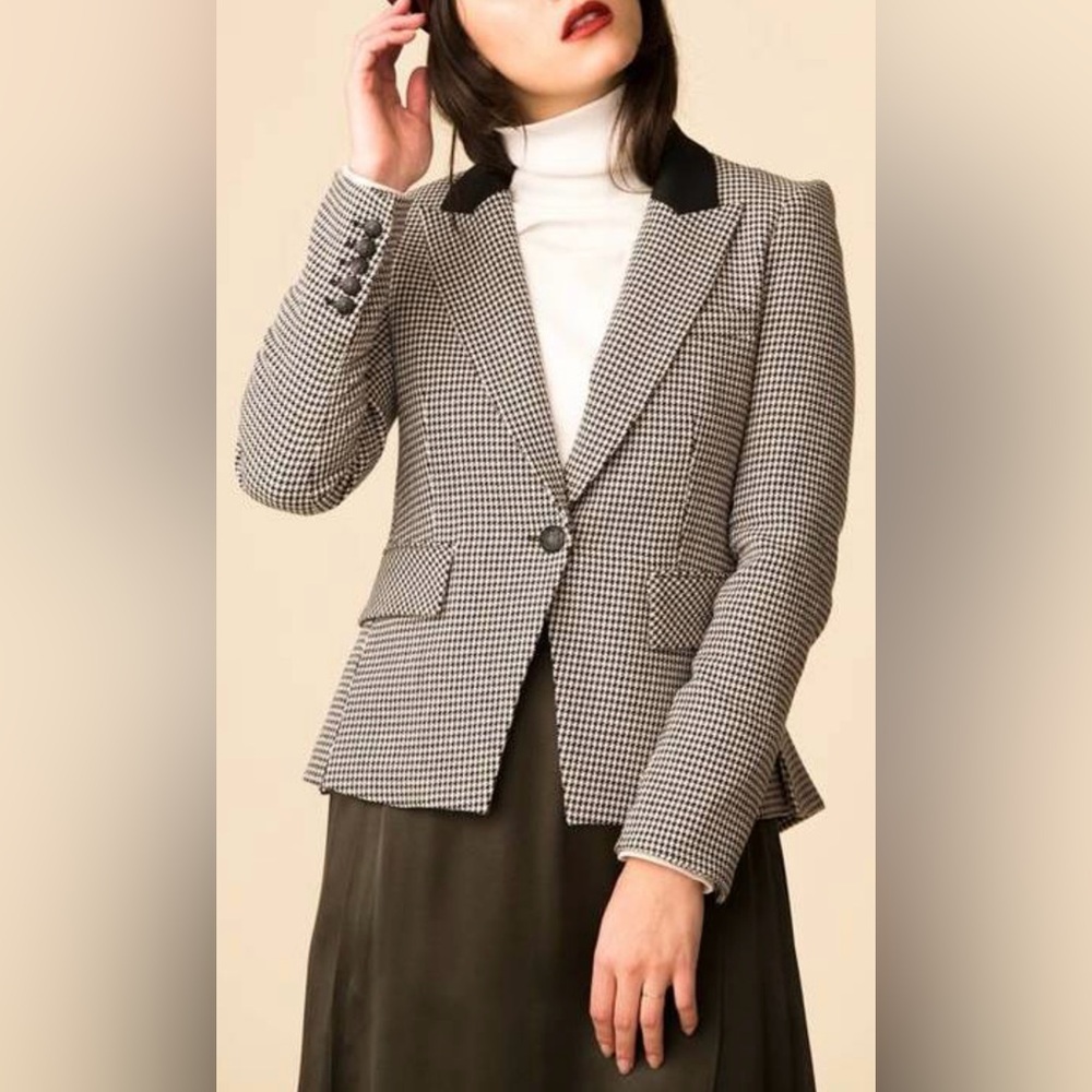 Veronica Beard Airlie Dickey Jacket Houndstooth Blazer Black White Size 10 $595